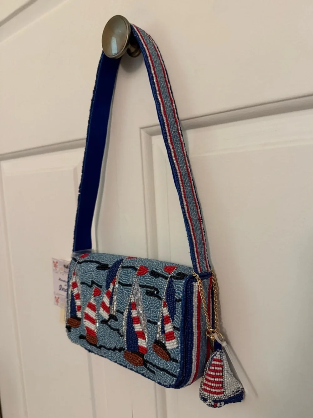 New Release India Beaded Bag Sailboats with Sailboat Bag Charm - Picture 5 of 11